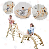 Thumbnail for 3in1 Montessori Climbing Set: Triangle Ladder + Wooden Arch + Slide Board – Beige NEW