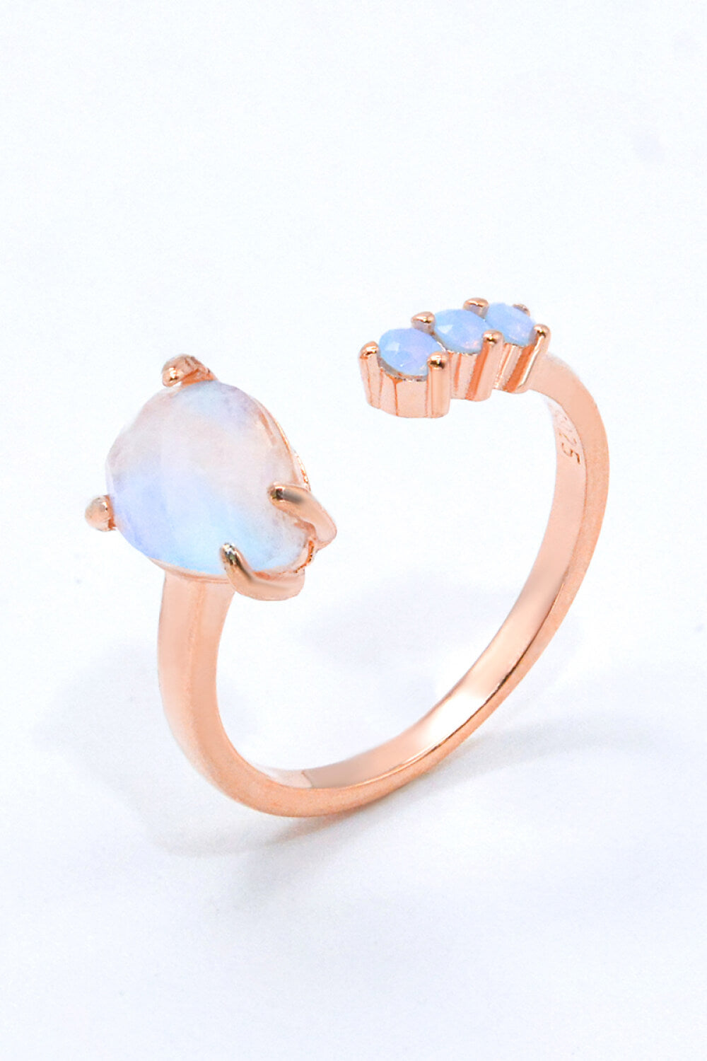 18K Rose Gold-Plated Moonstone Open Ring - T - 1 ADJUSTABLE SIZE - 2 FINISHES -