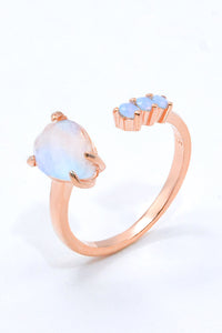 Thumbnail for 18K Rose Gold-Plated Moonstone Open Ring - T - 1 ADJUSTABLE SIZE - 2 FINISHES -