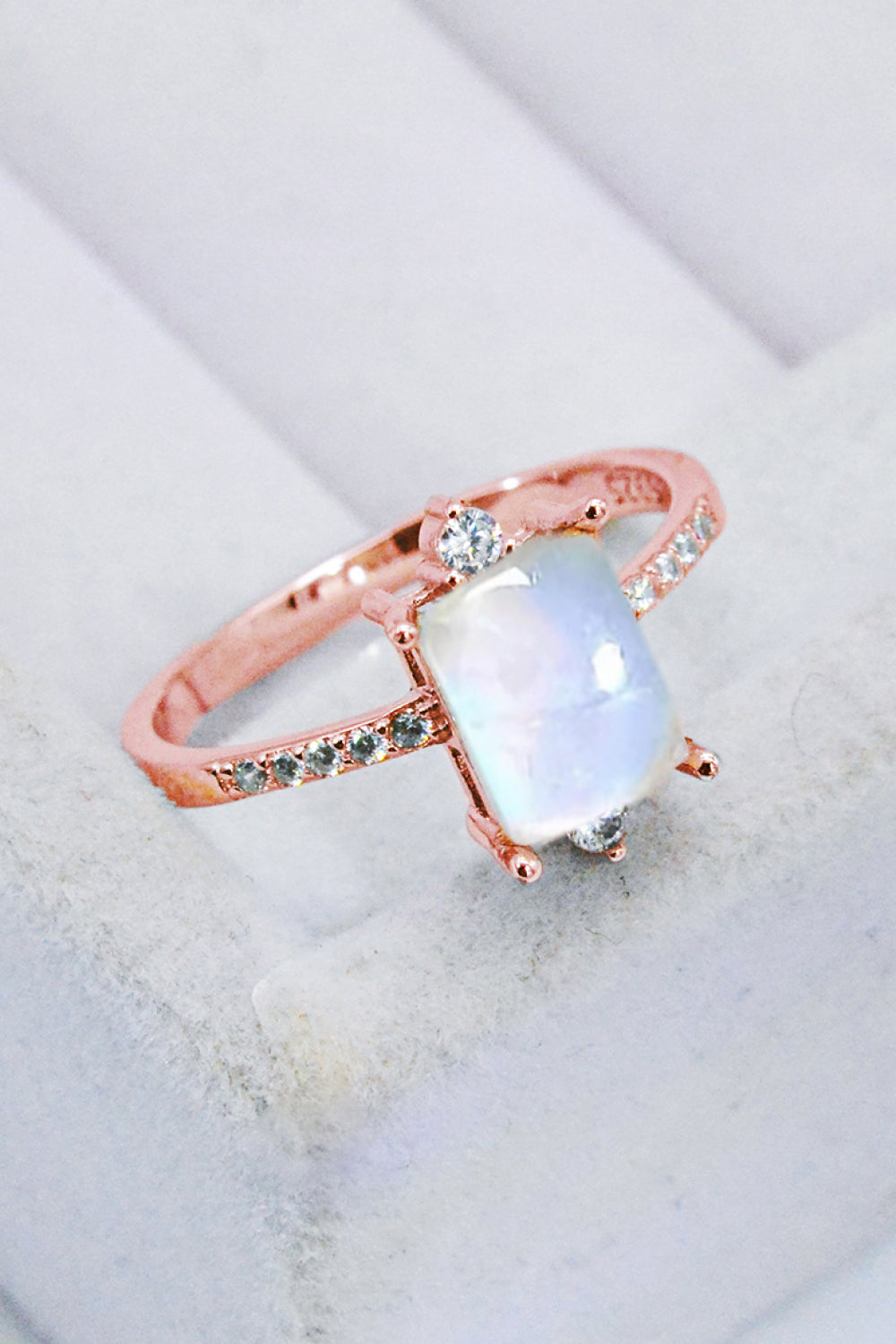 925 Sterling Silver Square Moonstone Ring - T - 2 FINISHES -