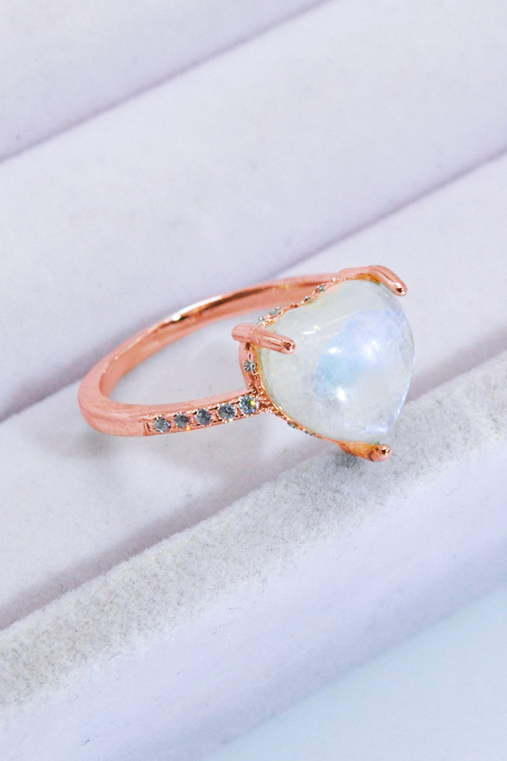 Heart-Shaped Natural Moonstone Ring - T - SIZES 6 THRU 9 - 2 FINISHES -