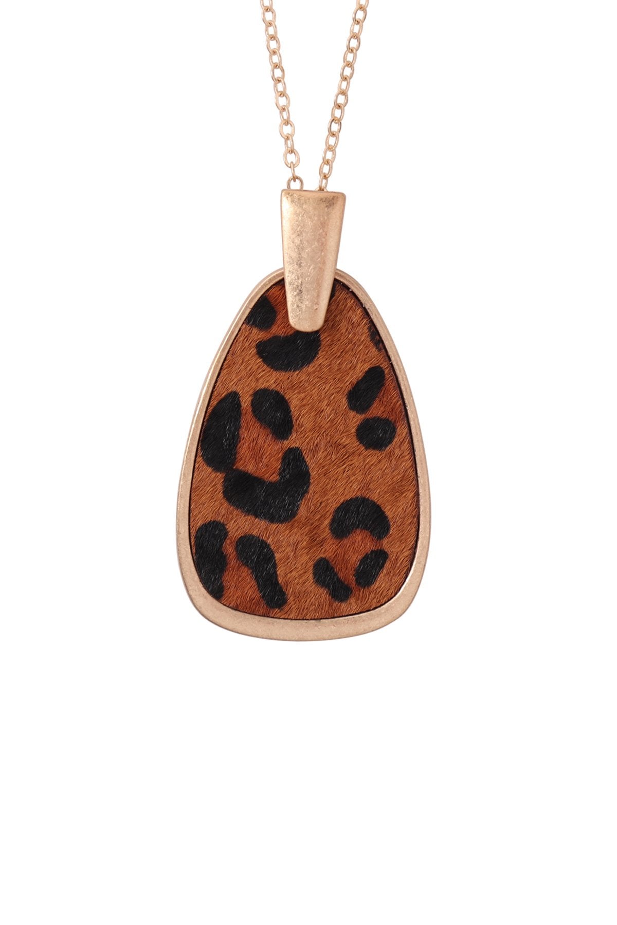 Geometric Shape W/ Real Calf Hair Pendant Necklace - 6 ANIMAL COLORS -