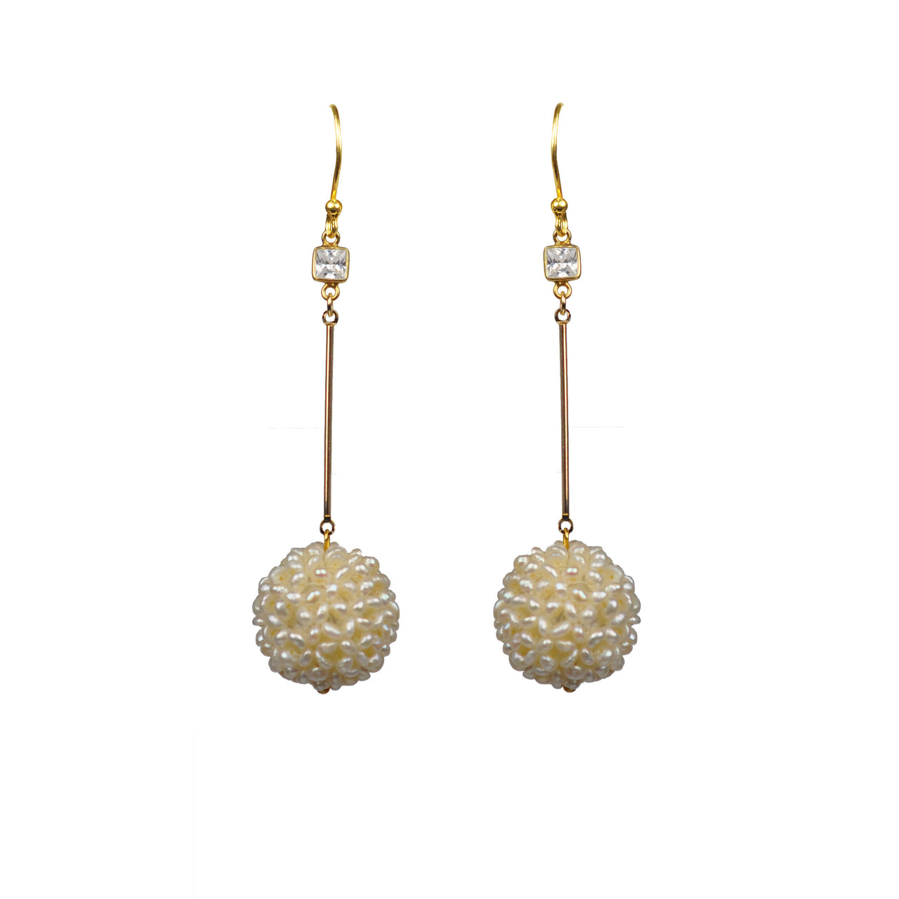 Gena Myint - White Topaz Pearl Cluster Ball Vermeil Earrings -