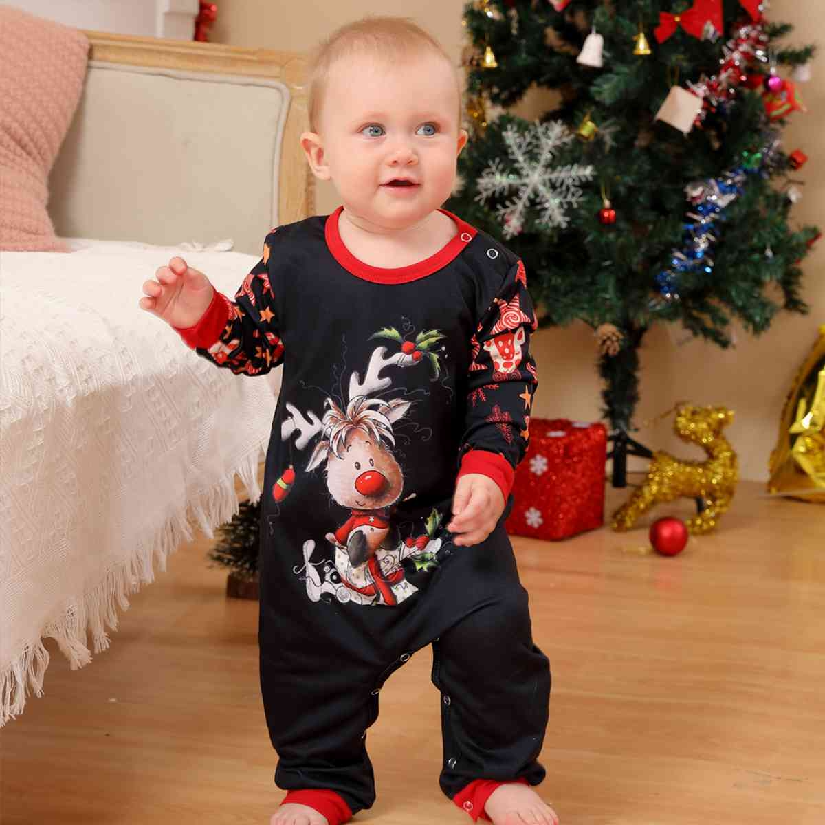 BABY Reindeer Graphic Round Neck Jumpsuit - T -