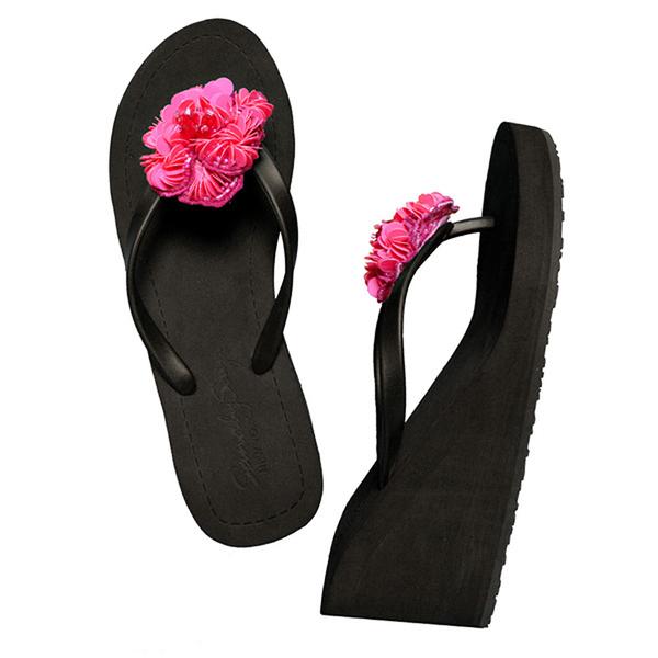 SAND BY SAYA N.Y. - Noho (Pink Flower) - Women's High Wedge Flip Flops - 3 COLORS -