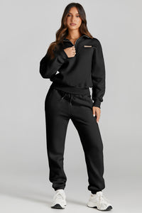 Thumbnail for Quarter Zip Top and Drawstring Pants Active Set - 2 PCS. - T - 1 COLOR -