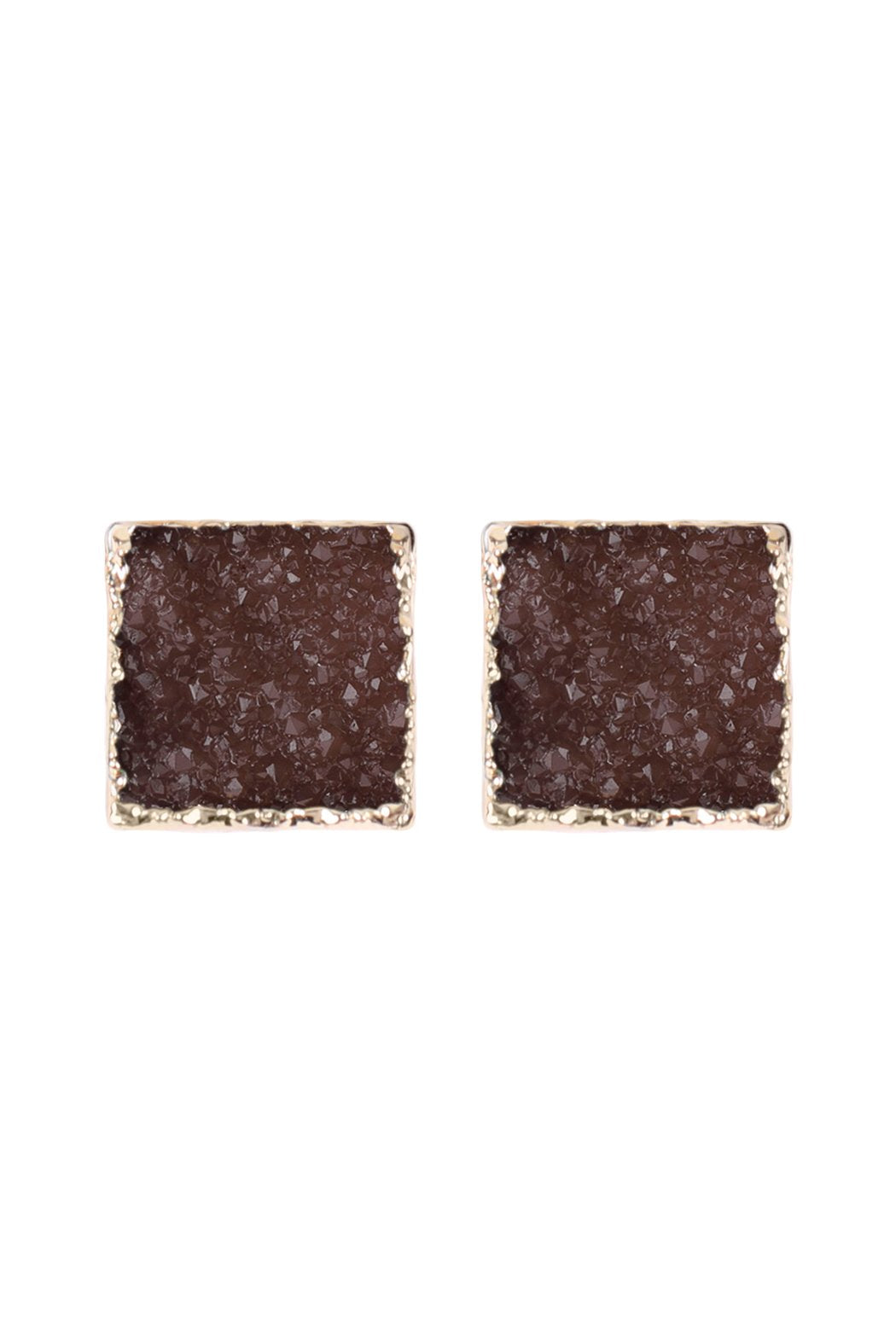 Square Druzy Stone Stud Earrings - 12 COLORS -