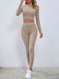 Thumbnail for Crisscross Knit Top and Leggings Set - 2 PCS. - T - 3 COLORS -