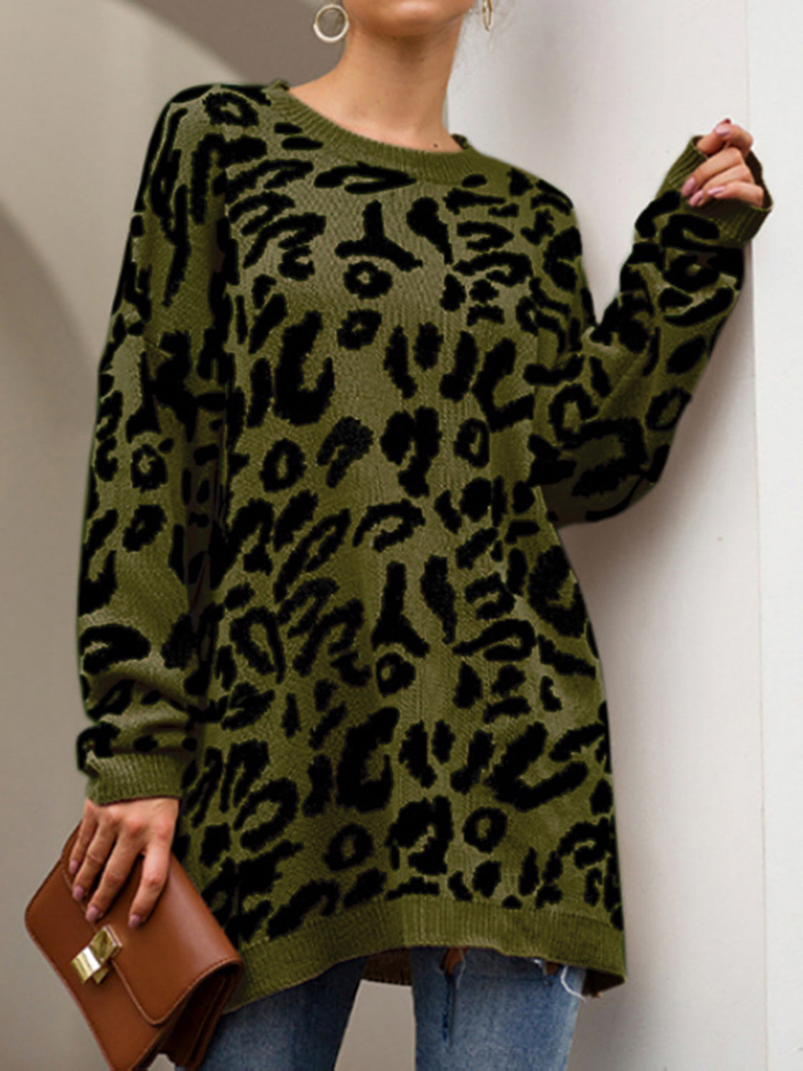 Leopard Round Neck Tunic Sweater - T - 3 COLORS -