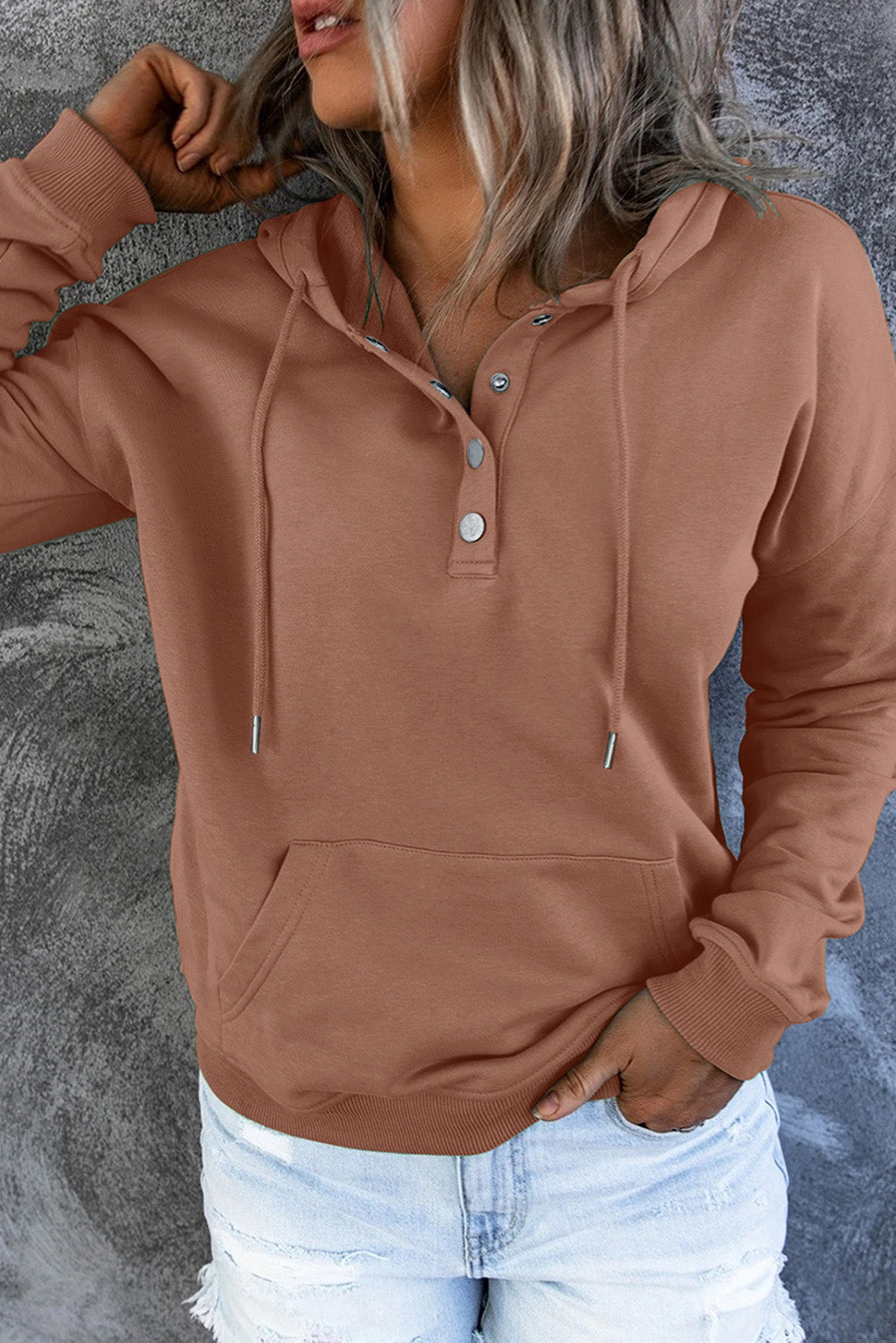 Dropped Shoulder Long Sleeve Hoodie with Pocket - T - 9 COLORS -