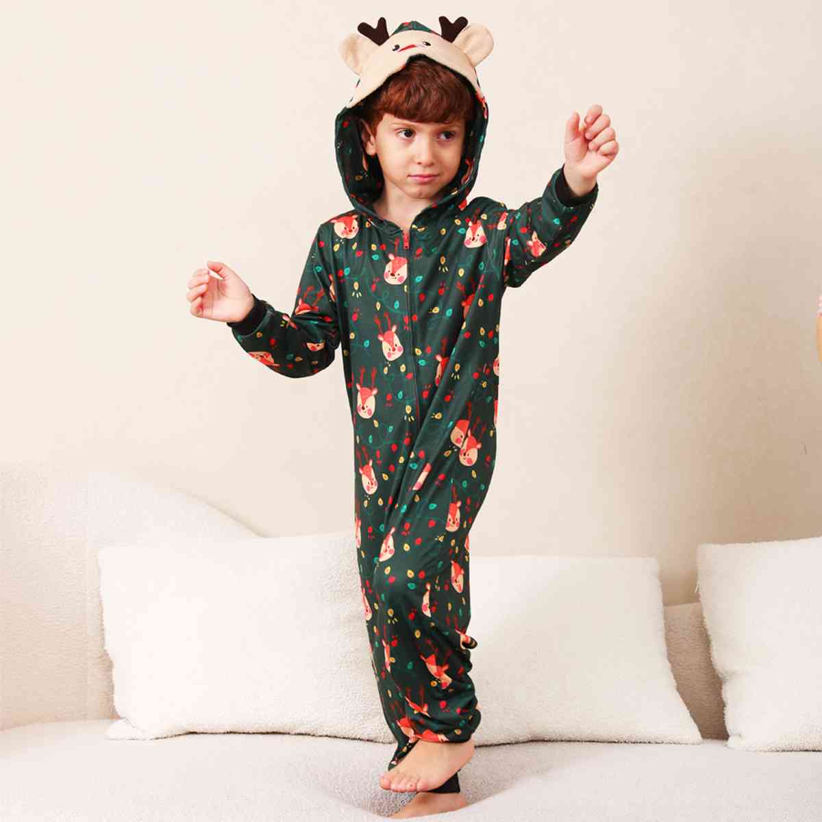 KIDS Printed Hooded Long Sleeve Jumpsuit - T -