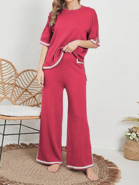 Thumbnail for Contrast High-Low Sweater and Knit Pants Set - T - 7 COLORS -