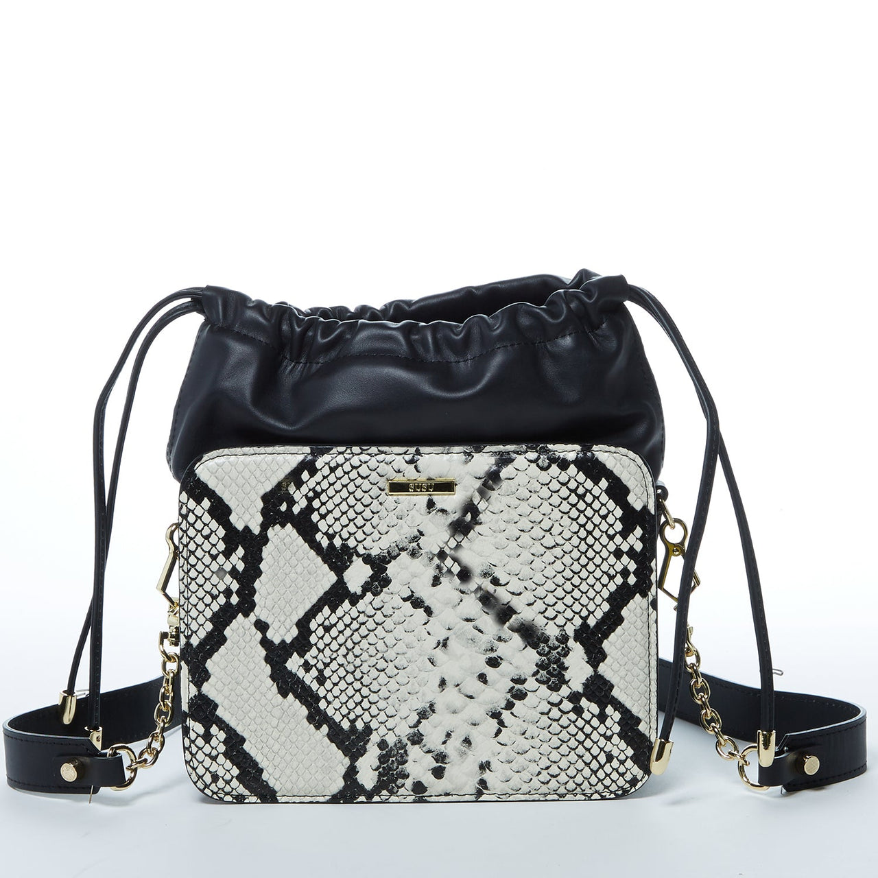 Patricia Black Leather Bucket Bag Snakeskin Design -