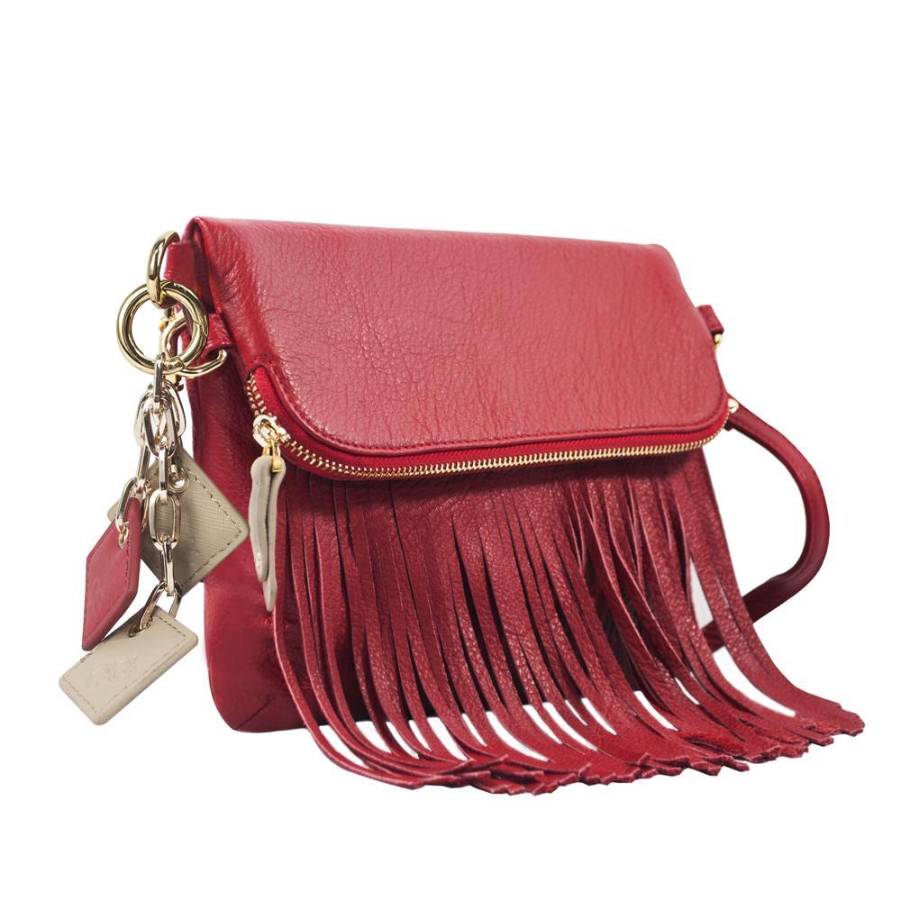 ClaudiaG - Flamingo Leather Fringe Handbag- Scarlet Red - 1 COLOR -