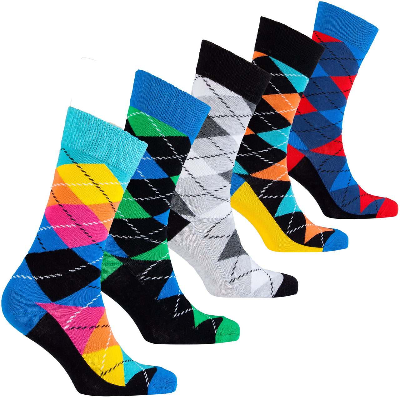 Men's Funky Argyle Socks - 5 PACK -