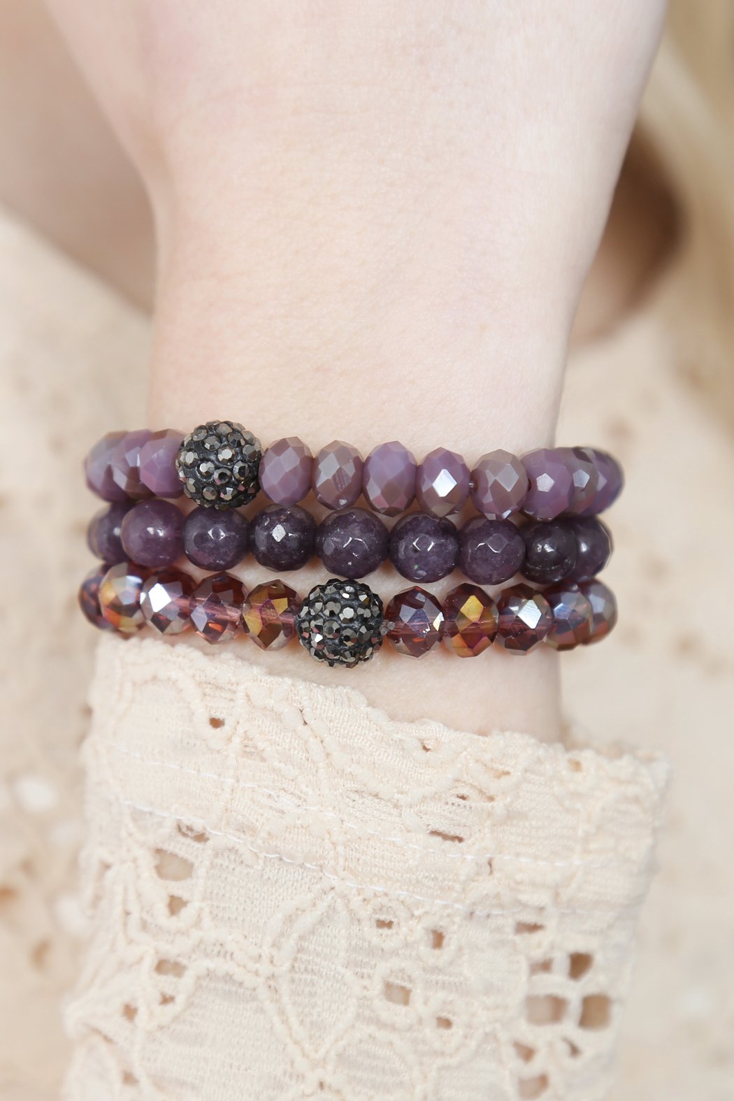 Glass and Natural Stone Bracelet Set - 9 COLORS -