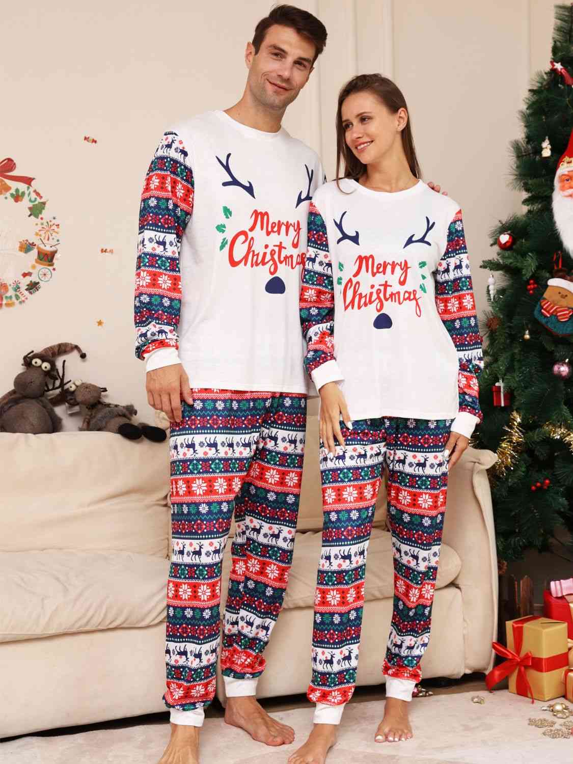 WOMEN Full Size MERRY CHRISTMAS Top and Pants Set - T -