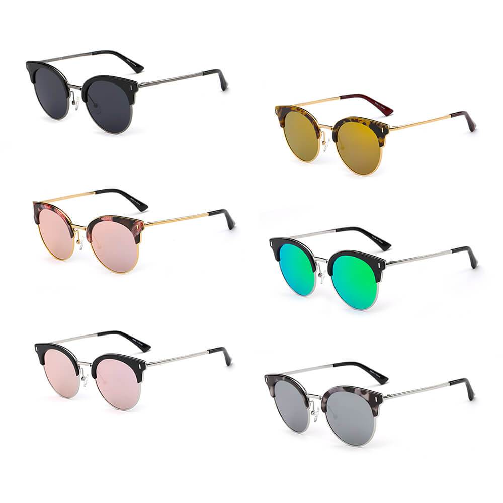 Biloxi | CA05K - Women Half Frame Round Cat Eye Polarized Sunglasses - 6 COLORS -