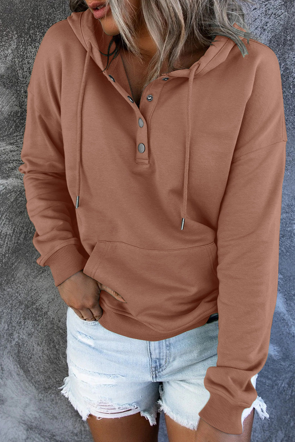 Dropped Shoulder Long Sleeve Hoodie with Pocket - T - 9 COLORS -