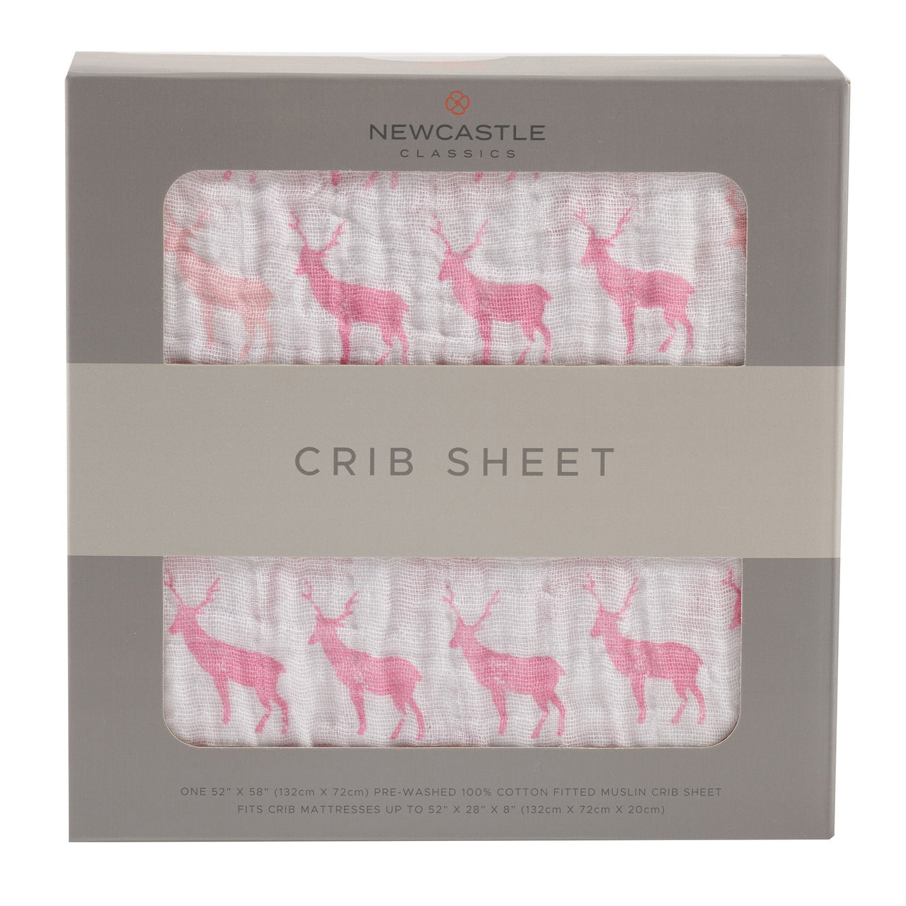 Newcastle - Pink Deer Cotton Muslin Crib Sheet -