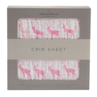 Thumbnail for Newcastle - Pink Deer Cotton Muslin Crib Sheet -