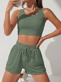 Thumbnail for Scoop Neck Wide Strap Top and Drawstring Shorts Set - 2 PCS. - T - 9 COLORS -