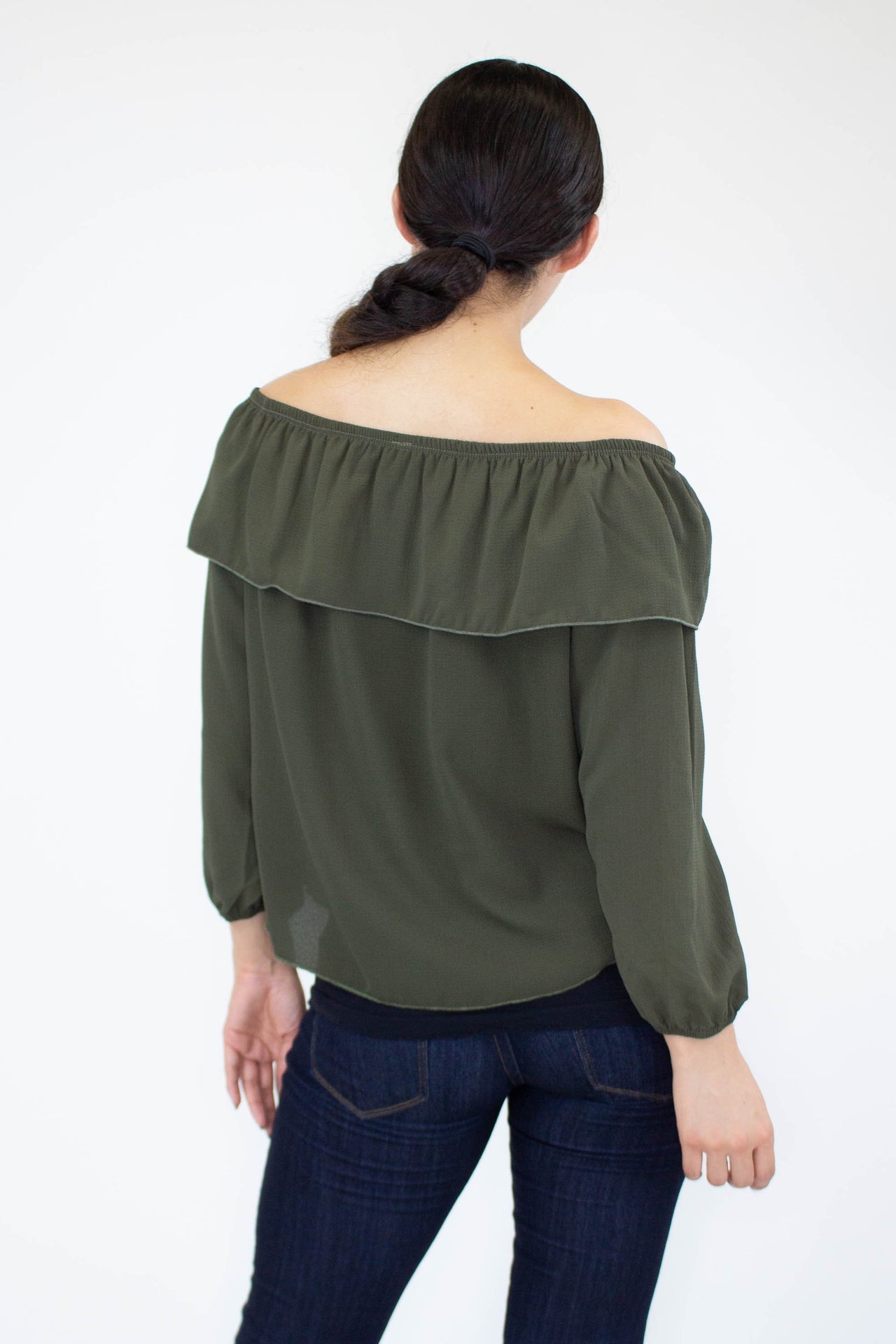 Stylespect - Balloon Sleeve Ruffled Top-Olive - 1 COLOR -