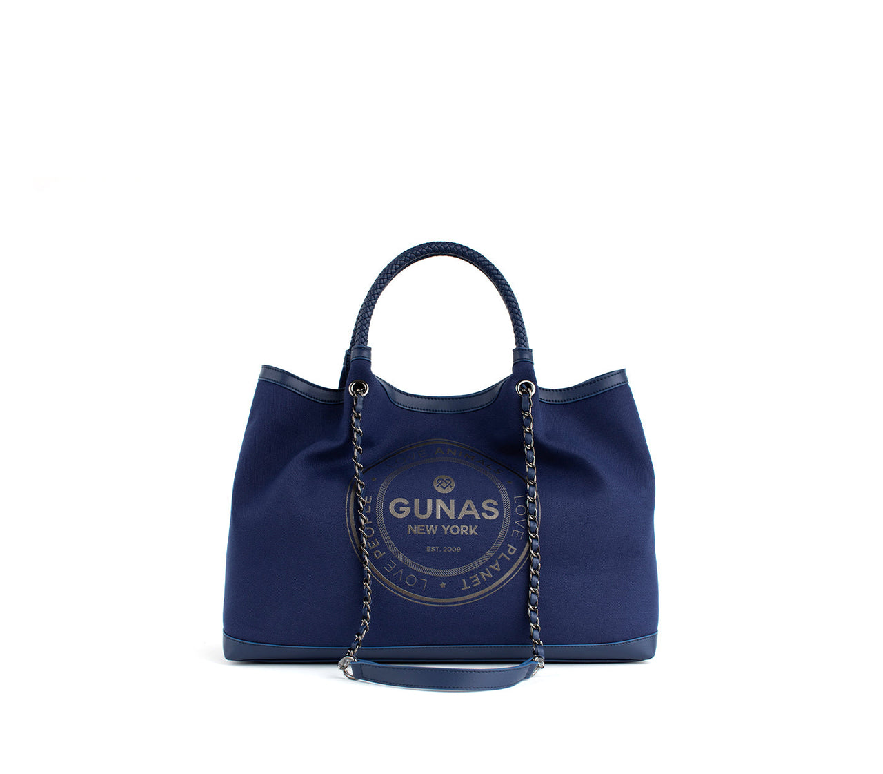 GUNAS NEW YORK - RUTH - Dark Blue Vegan Canvas Tote / comes with make-up bag & dust pouch - 1 COLOR -