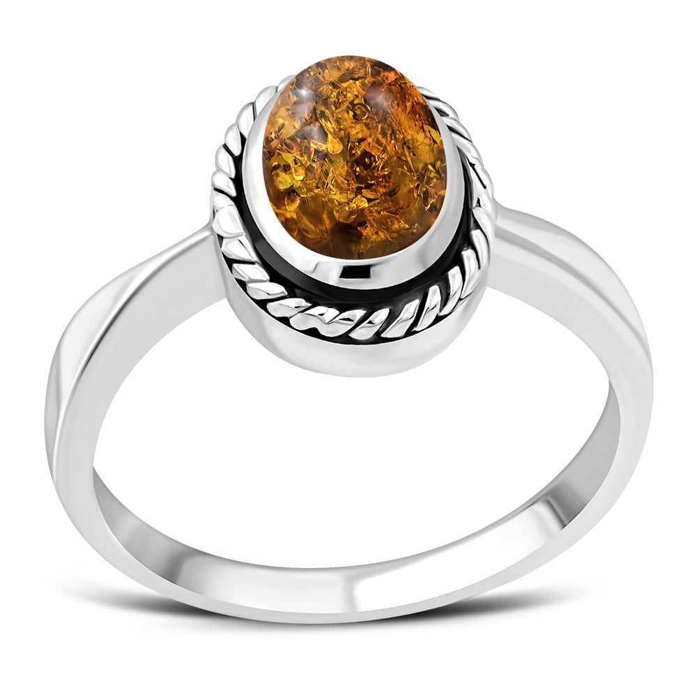 Creidne - Baltic Amber Sterling Silver Ring - 7 SIZES -