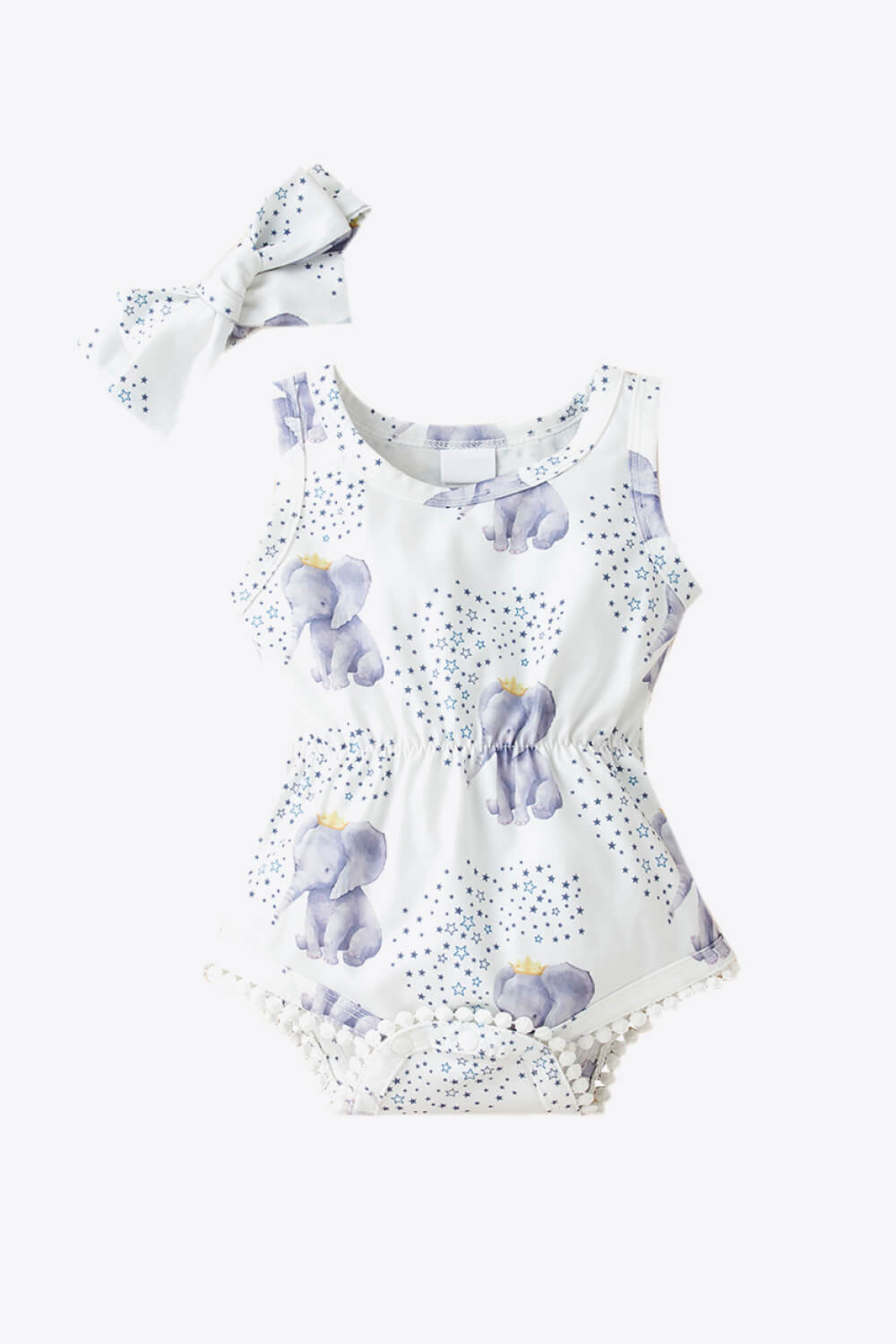 Baby Girl Elephant Print Bodysuit with Headband - T - 5 SIZES - 1 COLOR -