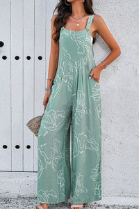 Thumbnail for Printed Wide Strap Jumpsuit with Pockets - T - 4 COLORS -