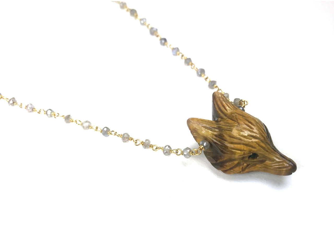 Gena Myint - Labradorite and Tiger Eye Fox Necklace -