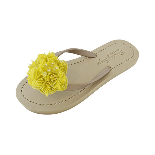 SAND BY SAYA N.Y. - Noho Yellow Flower - Embroidered Flat Flip Flops Sandal - 3 COLORS -