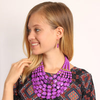 Thumbnail for Riah Fashion - Beaded Statement Necklace & Matching Earring Set - 9 COLORS -