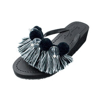 Thumbnail for SAND BY SAYA N.Y. - Black Pom Pom Tassel- Women's Mid Wedge - 2 COLORS -