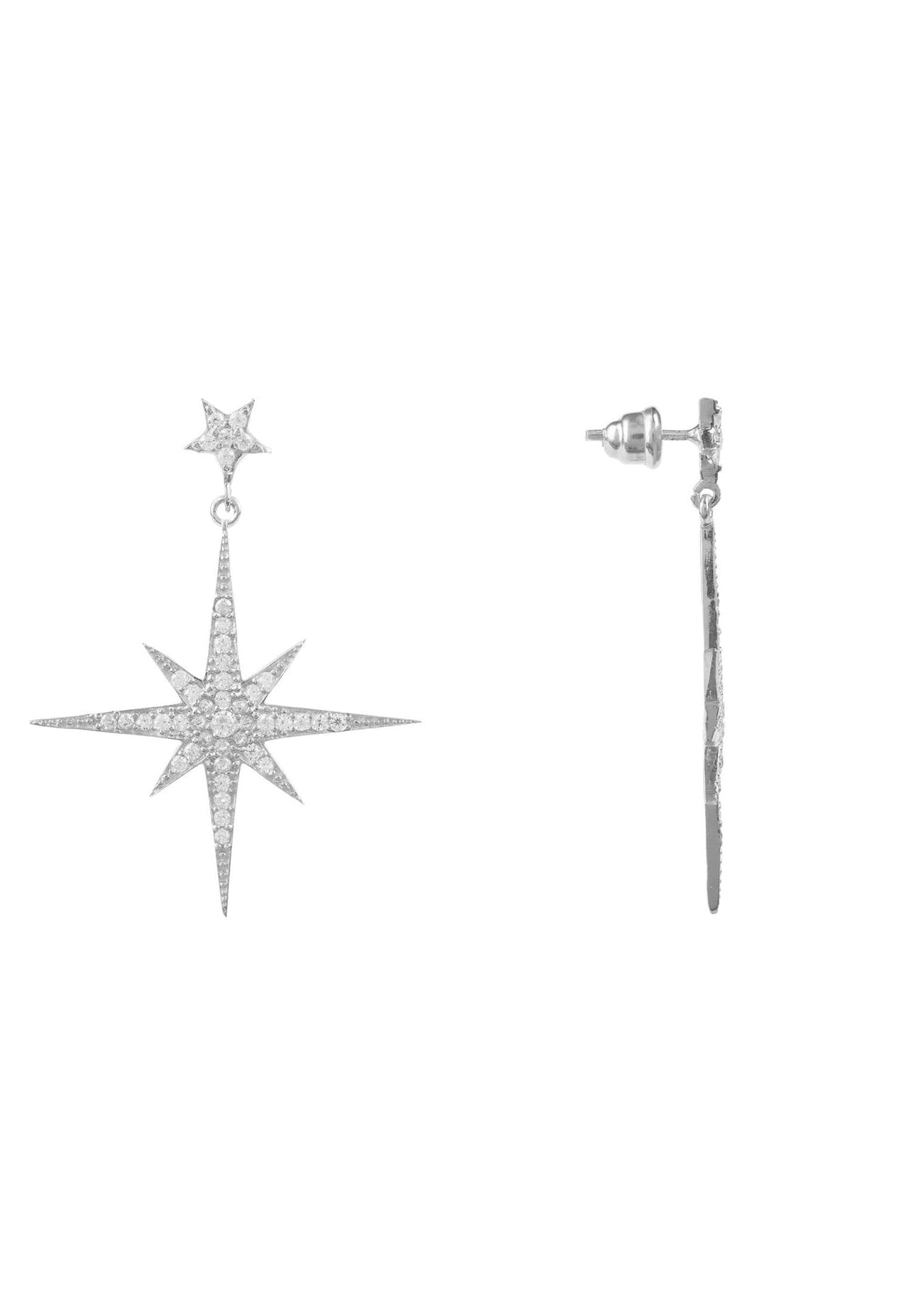 LATELITA - Large Star Burst Drop Earrings Silver -