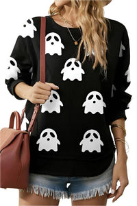 Thumbnail for Ghost Print Slit Round Neck Sweatshirt - T - 1 COLOR -