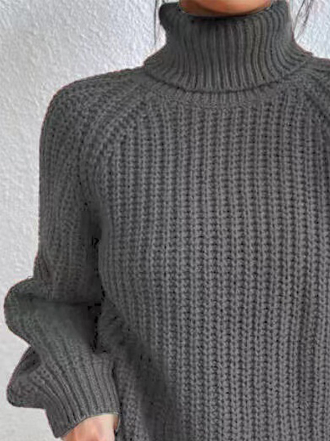 Full Size Turtleneck Rib-Knit Slit Sweater - T - 12 COLORS -