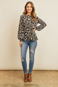 Thumbnail for Riah Fashion - Puff Sleeved Leopard Print Top - 4 COLORS -