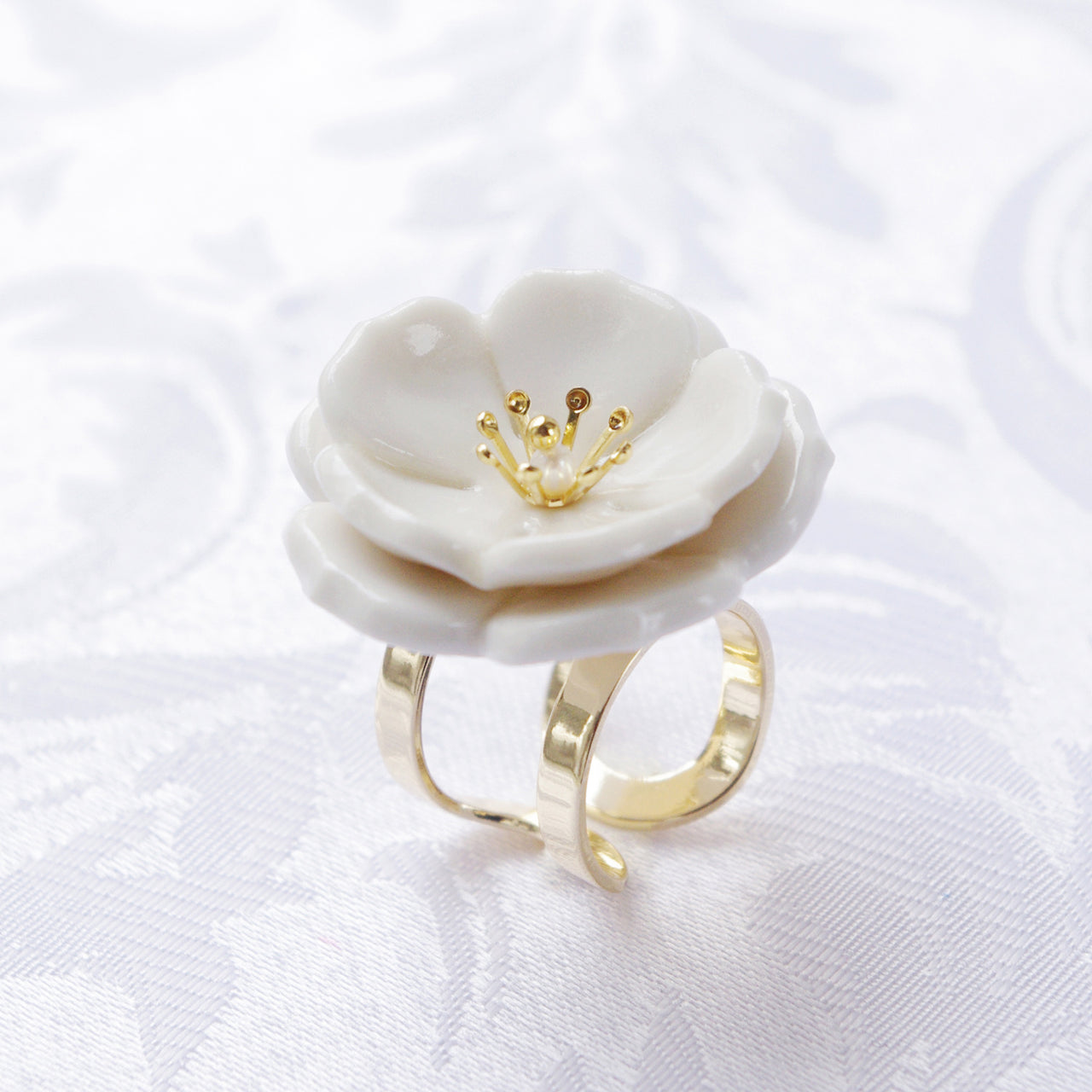 Porcelain Plum Blossom Statement Ring -