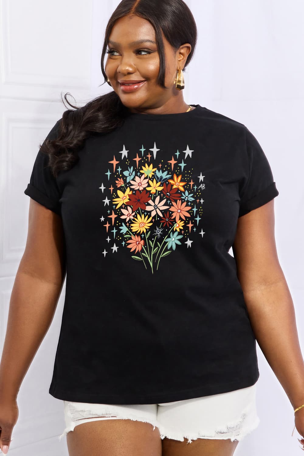 Simply Love Full Size Floral Graphic Cotton Tee - T - 2 COLORS -