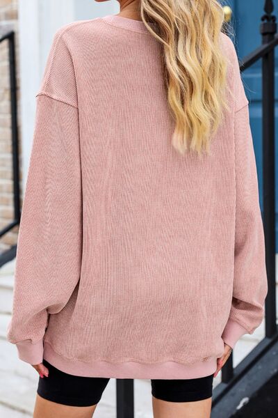 Heart Round Neck Dropped Shoulder Sweatshirt - T - 4 COLORS -