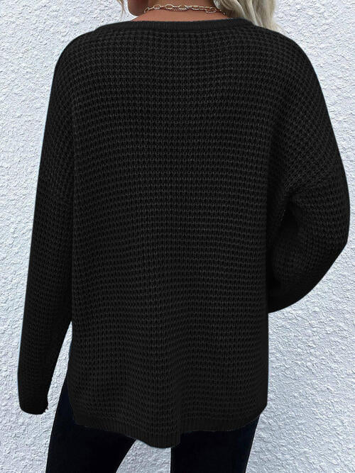 Notched Long Sleeve Sweater - T - 6 COLORS -