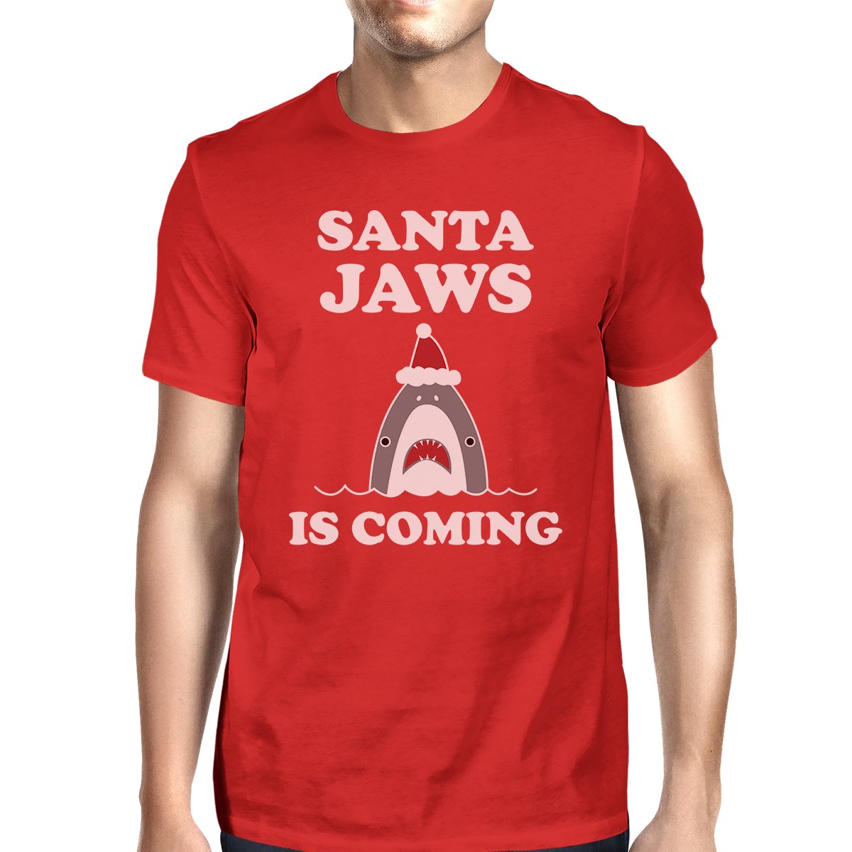 Santa Jaws Is Coming Mens Red Shirt - 1 COLOR