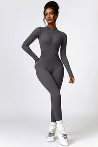 Thumbnail for Half Zip Long Sleeve Active Jumpsuit - T - 5 COLORS -