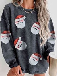 Thumbnail for Sequin Santa Patch Ribbed Sweatshirt - T - 2 COLORS -