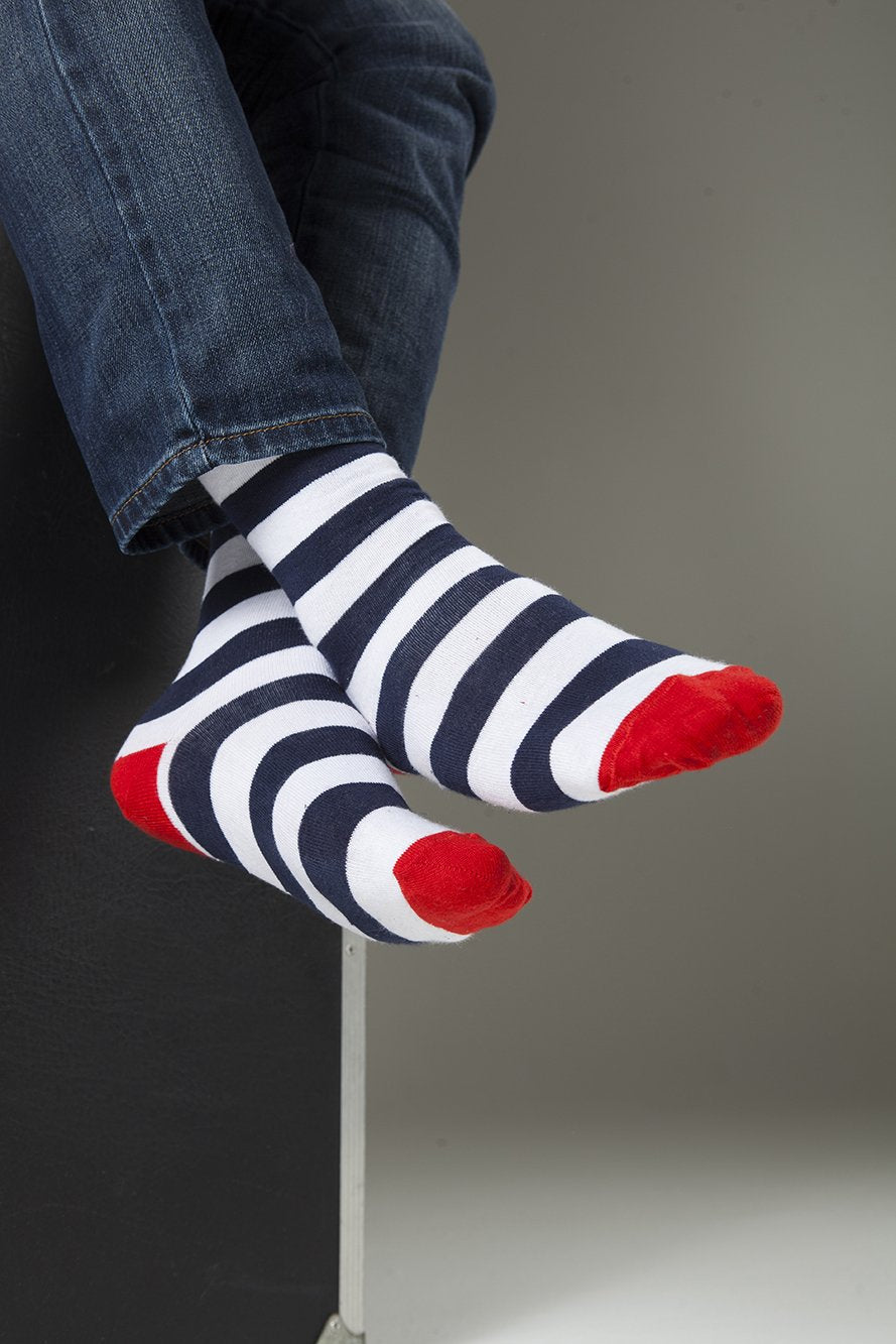 Men's Navy-White Stripes Socks - 1 COLOR -