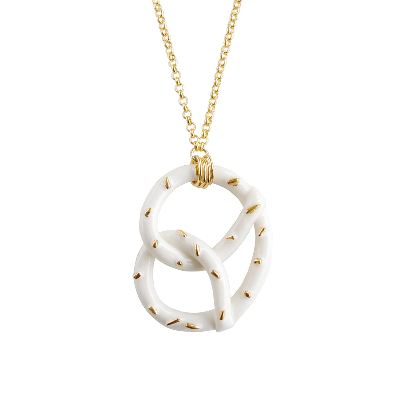 Golden Salted Porcelain Pretzel Pendant Necklace -