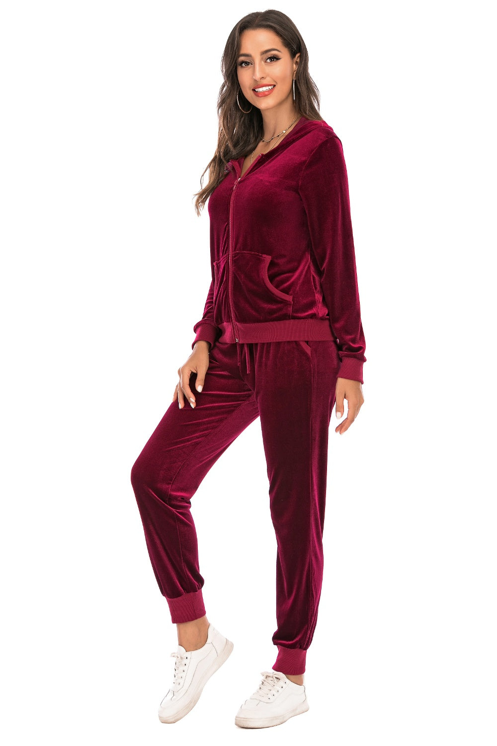 Zip-Up Hooded Jacket and Pants Set - 2 PCS. - T - 4 COLORS -