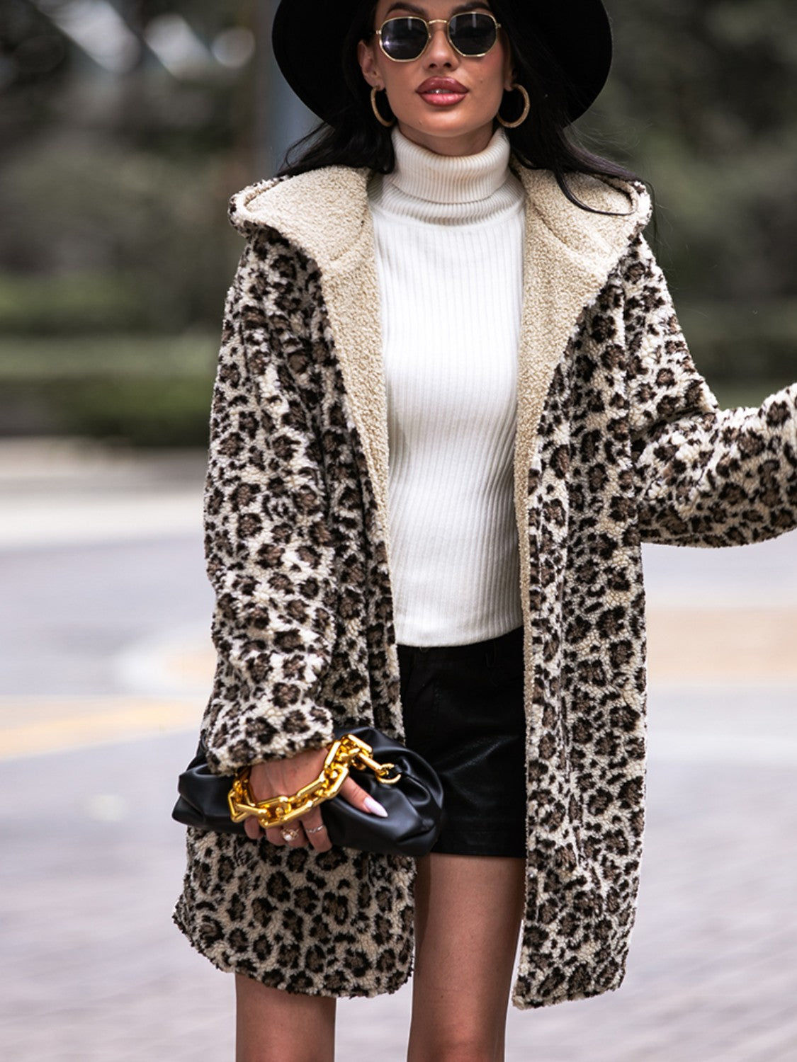 Leopard Hooded Coat with Pockets - T - 1 COLOR -